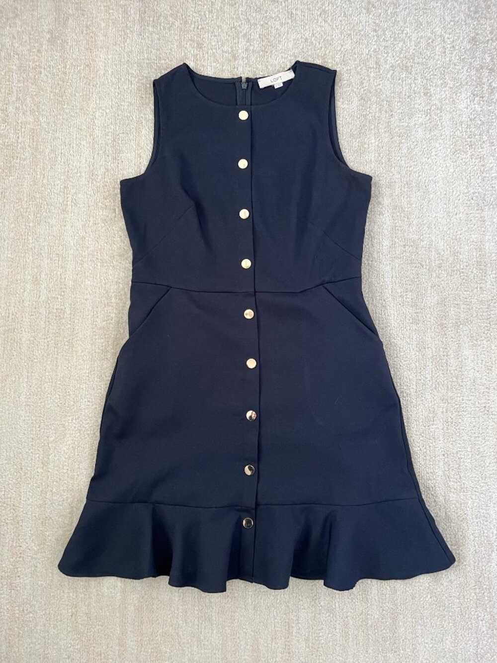LOFT Summer Sleeveless Nautical Midi Ruffle Dress With Pockets 6